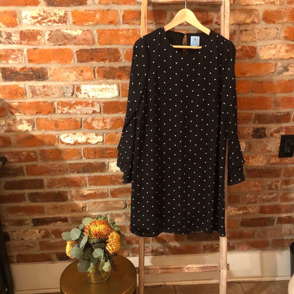 Like New- Black Dot Bell Sleeve Shift Dress